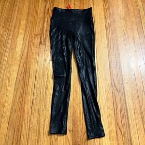 SPANX Leggings Womens Small Metallic Faux Leather Black Pants